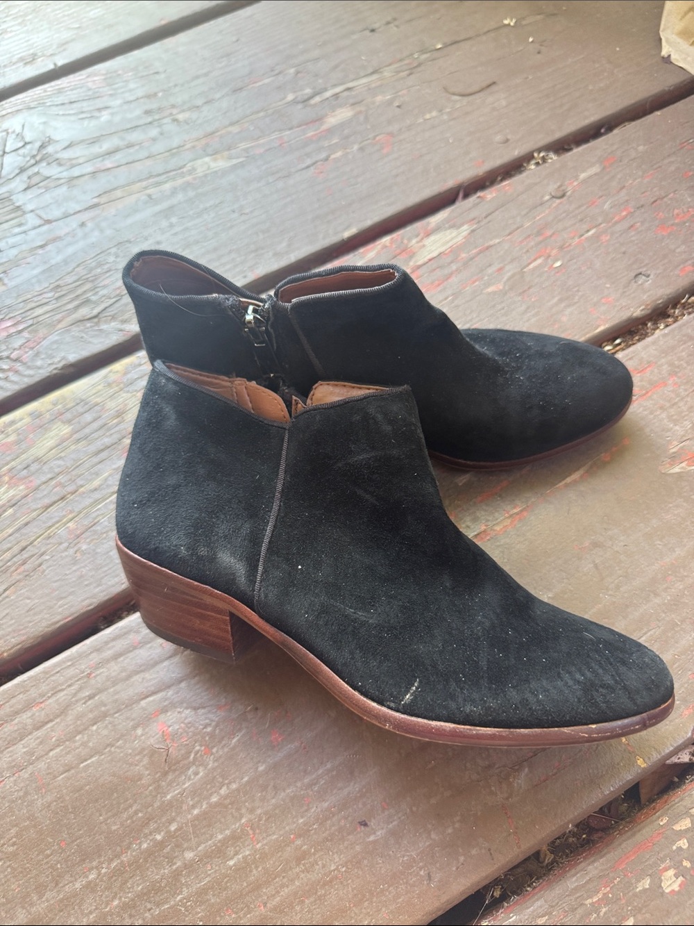 Black Suede Ankle Booties with Low Stacked Heel